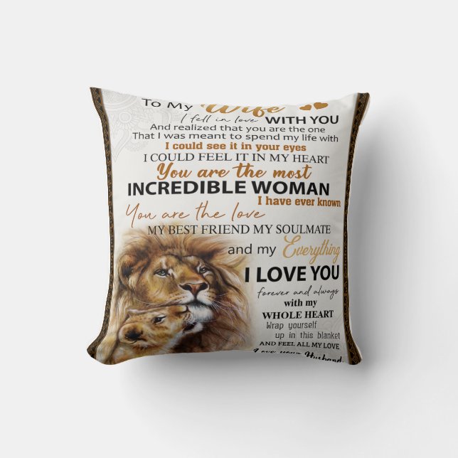 Coussin Cadeau lion pour ma femme, idée de cadeau d'annive (Recto)