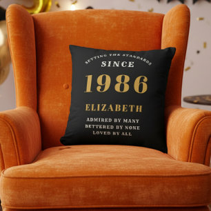 Coussin Cadeau personnalisé 40e anniversaire 1986 noir or