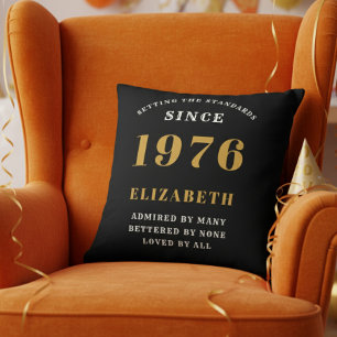 Coussin Cadeau personnalisé 50e anniversaire 1976 Noir Or