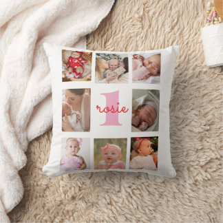 Coussin Cadeau personnalisé de monogramme de nom de bébé e