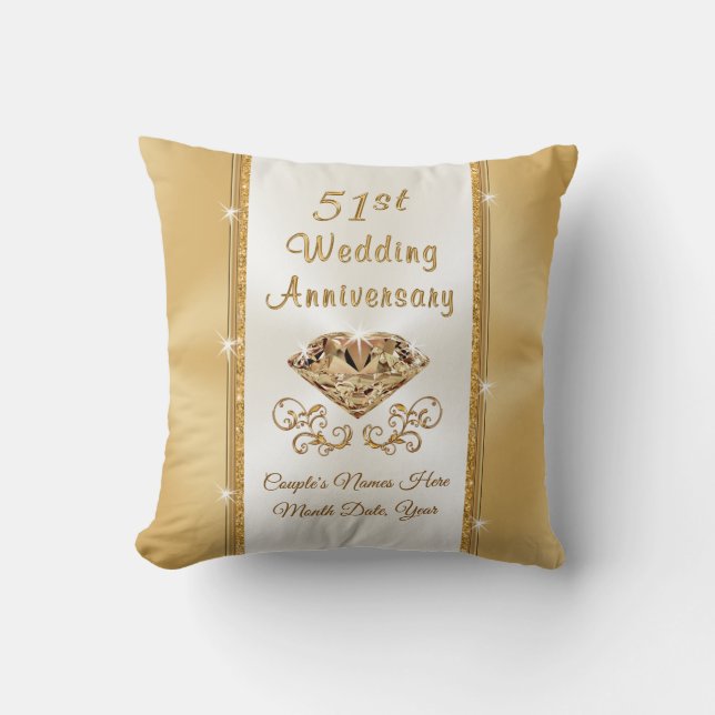 Coussin Cadeau personnalisé du 51e anniversaire de Mariage (Recto)