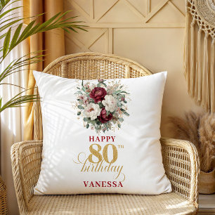 Coussin Cadeau personnalisé Marsala Blush Burgundy 80e ann