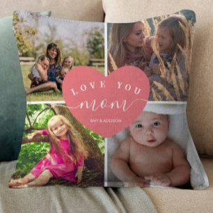 Coussin Cadeau Personnalisé Rose Bleu Coeur Meilleure Mama