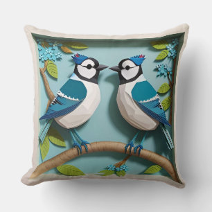 Coussin Cadeau pour amateur d'oiseaux geai bleu en art de