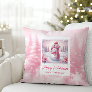 Coussin Cadeau pour enfants de la forêt d'hiver rose moder