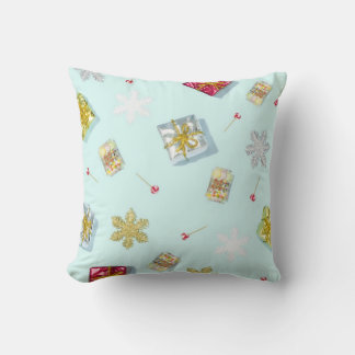 Coussin Cadeaux bleus et bonbons style rétro Noël