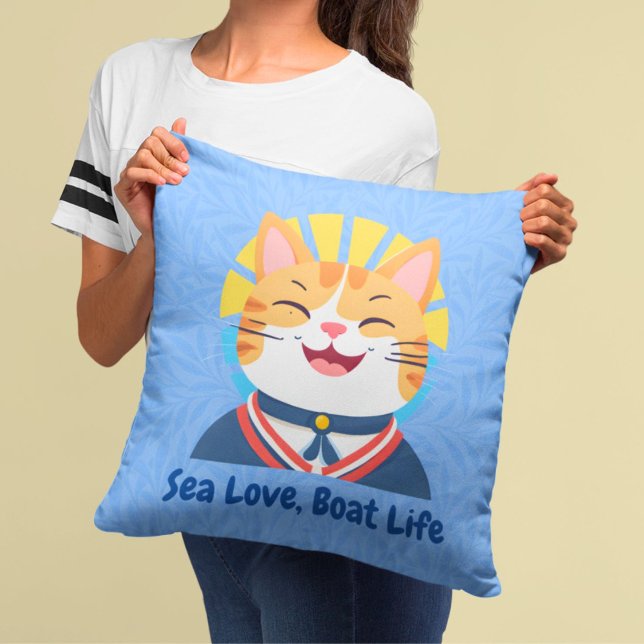 Coussin Cadeaux de chats mignons nautiques pour les propri (Nautical Cute Cat Gifts for Boat Owners Sailors)
