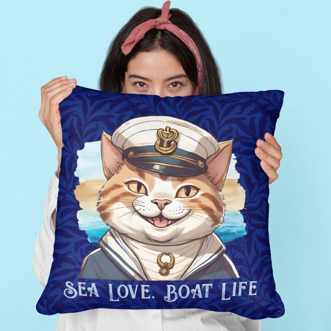 Coussin Cadeaux de chats nautiques pour les propriétaires  (Nautical Cat Gifts for Boat Owners Sailors Boater)