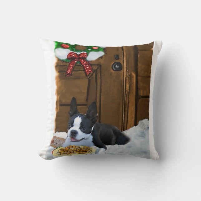 Coussin Cadeaux de Noël Boston Terrier (Recto)