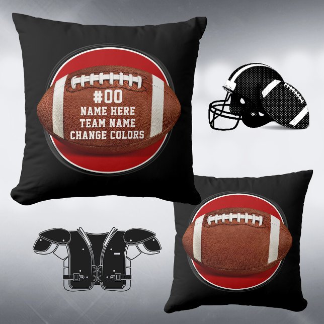 Coussin Cadeaux pour les joueurs seniors de football, Cous (Gifts for Senior Football Players, Personalized Football Pillows. Red, Black, Football Bedroom Decor)