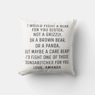 Coussin Cadeaux pour soeur, cadeau drôle pour soeur, soeur