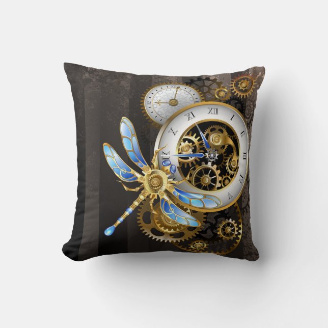 Coussin Cadran Steampunk avec libellule (Recto)