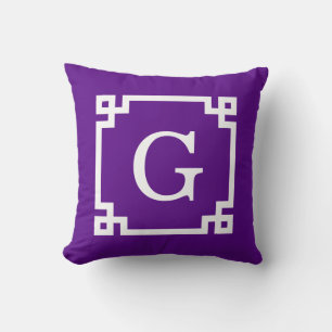 Coussin Cadre à clé grecque blanc violet #2 Monogramme ini