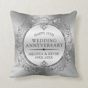 Coussin Cadre argenté floral brillant pour les 25 ans de m