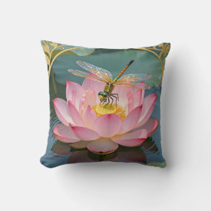Coussin Cadre Art Nouveau Libellule Élégante Fleur de Lotu