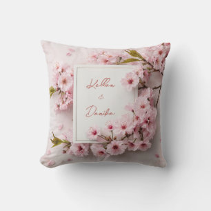 Coussin Cadre carré en marbre à fleurs de cerisier roses a
