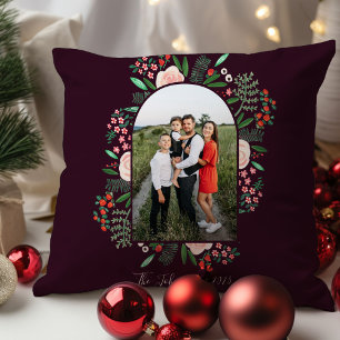 Coussin Cadre d'arc moderne Floral Joyeux Noël Photo