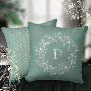 Coussin Cadre de feuille blanche élégant lettre P