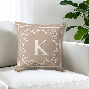 Coussin Cadre décoratif beige et blanc avec monogramme per