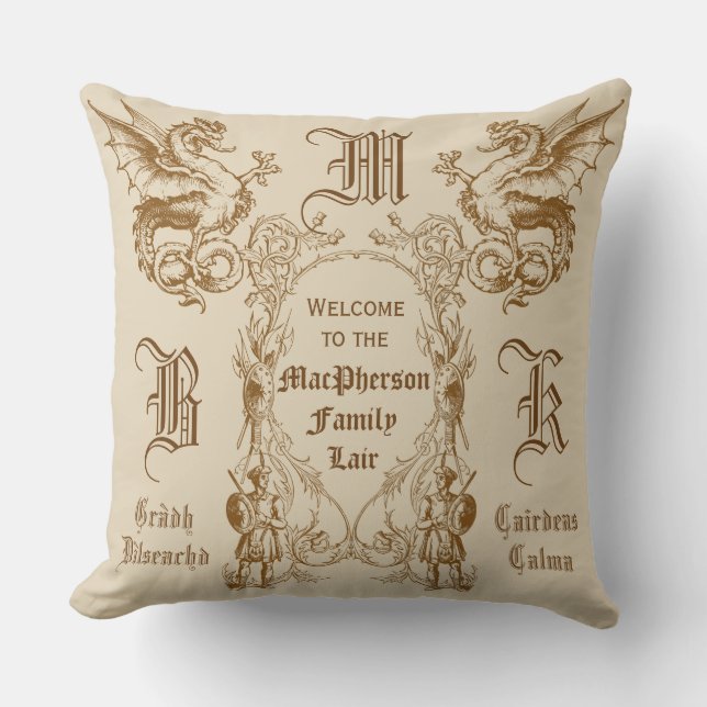 Coussin Cadre écossais de guerrier de confrère de dragon (Recto)