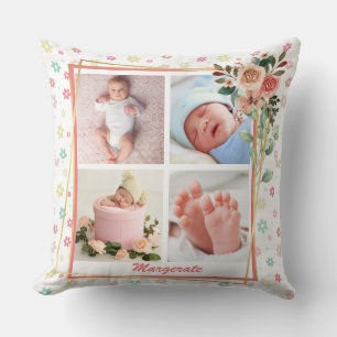 Coussin Cadre floral mignon Nouveau bébé Personnalisé 4 Ph