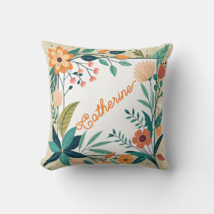 Coussin Cadre Floral Personnalisé Avec Nom Personnalisé