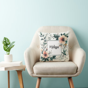 Coussin Cadre floral personnalisé, conception aquarelle