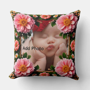 Coussin Cadre floral rose personnalisé avec des fleurs élé