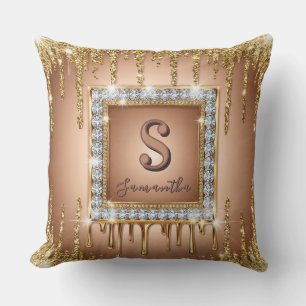 Coussin Cadre Monogramme Carré Paillettes Or Diamant