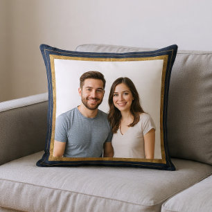 Coussin Cadre photo bleu marine et or