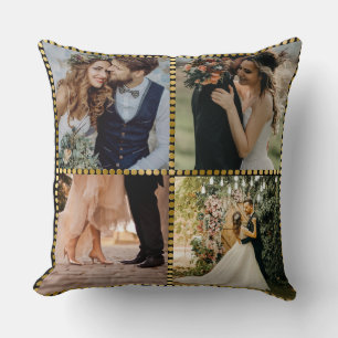 Coussin Cadre photo doré de mariage moderne élégant 4