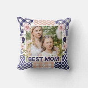 Coussin Cadre photo fleuri et à carreaux pour la fête des 
