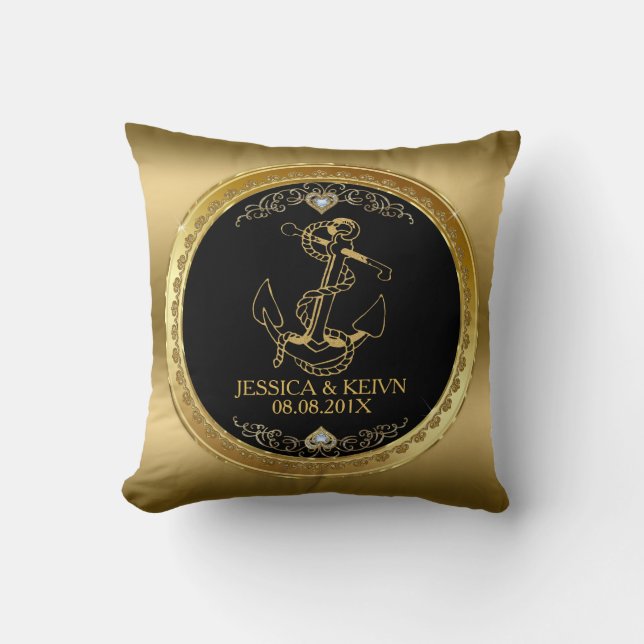 Coussin Cadres noir et or et Ancre nautique (Recto)