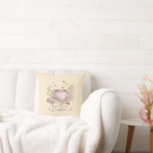 Coussin Café aquarelle lavande cosy