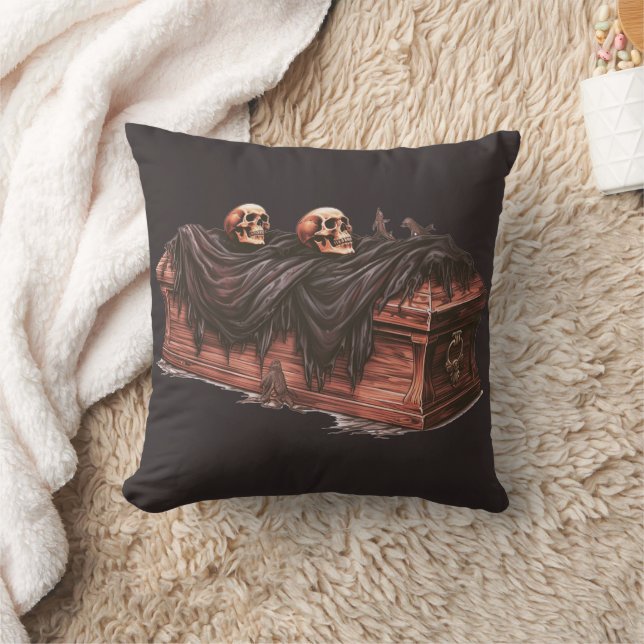 Coussin Café et crânes Halloween noir heureux (Couverture)