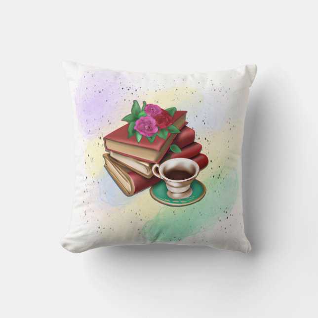 Coussin Café et pile de livres (Recto)