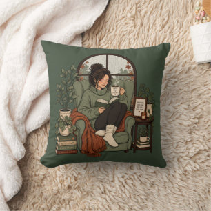 Coussin Café Filles Cozy Livres Journées Pluvieuses Design