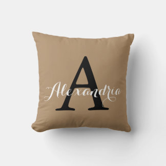 Coussin Café glacé Neutre Brown Tan Solide Couleur Monogra