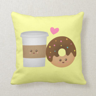 Coussin Café mignon et beignet amoureux, un couple parfait
