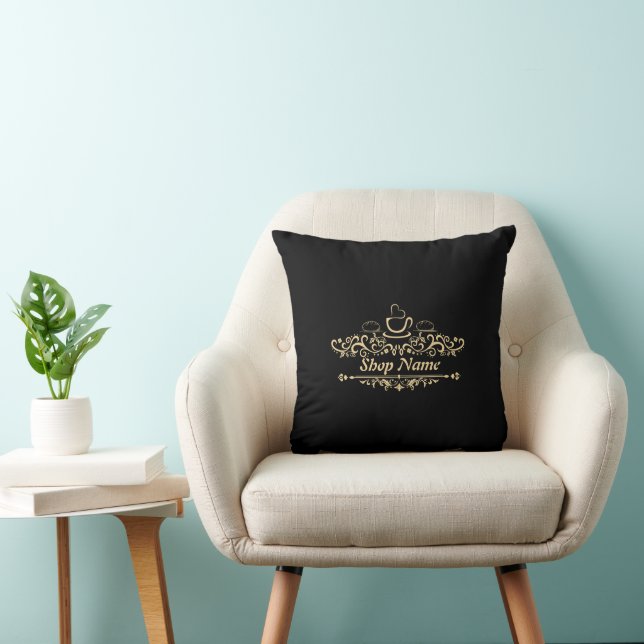 Coussin Café moderne Boulangerie accueil personnalisé Nom  (Chaise)