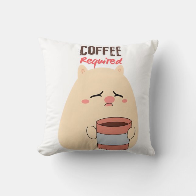 Coussin Café requis - Conception de Doodle Fatigué mignon (Recto)