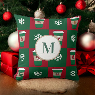 Coussin Cafés de Noël Snowflakes Monogramme de vacances
