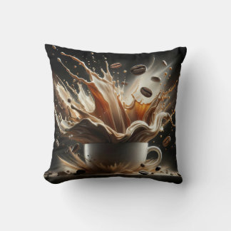 Coussin Cafetière Dramatique avec Grains de Café Flottants