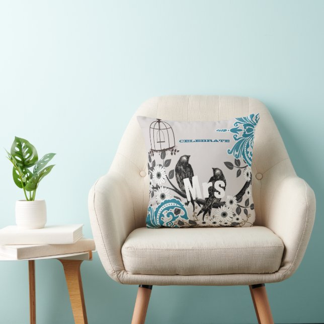 Coussin Cage à oiseaux Damask sarcelle Oiseau de l'amour M (Chaise)