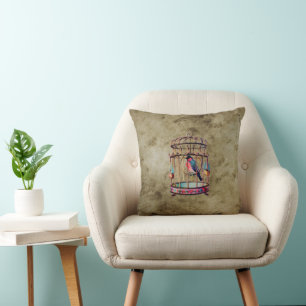 Coussin Cage à oiseaux vintage