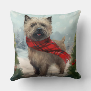 Coussin Cairn Terrier Dog dans Noël de neige