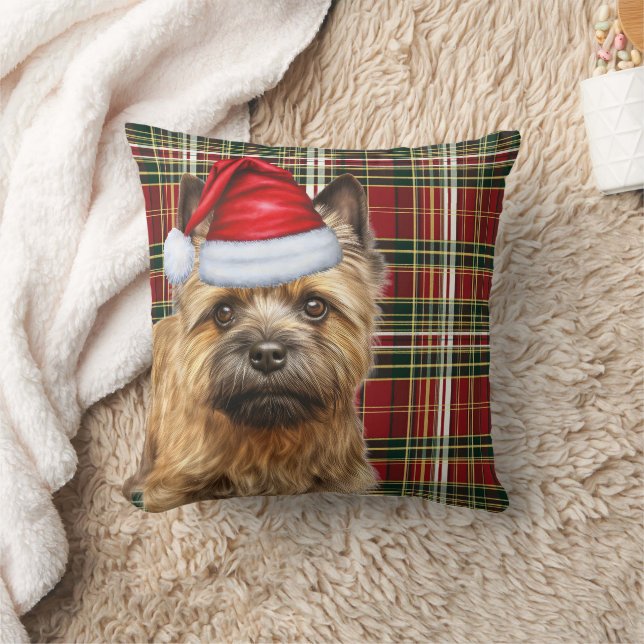 Coussin Cairn Terrier Rouge Vert Plaid Noël Fête (Couverture)