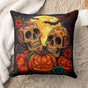 Coussin Calavera colorée de crâne de sucre floral, Hallowe