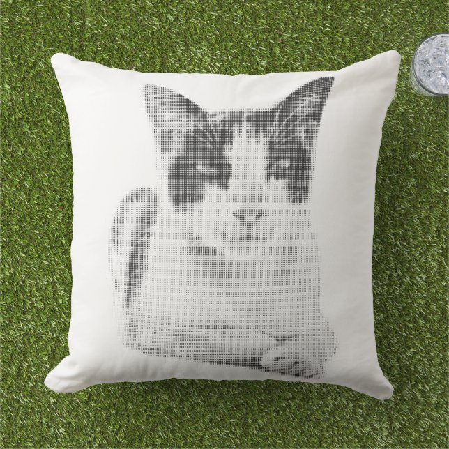 Coussin Calico Cat Minimal Halftone (Herbe)