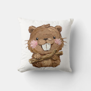 Coussin Câlin de castor cosy avec l'art de la branche